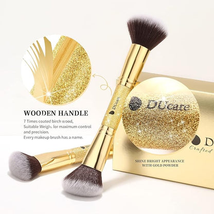 DUcare Makeup Brushes Duo End Foundation Powder Buffer and Contour Brush Synthetic Cosmetic Tools 2Pcs