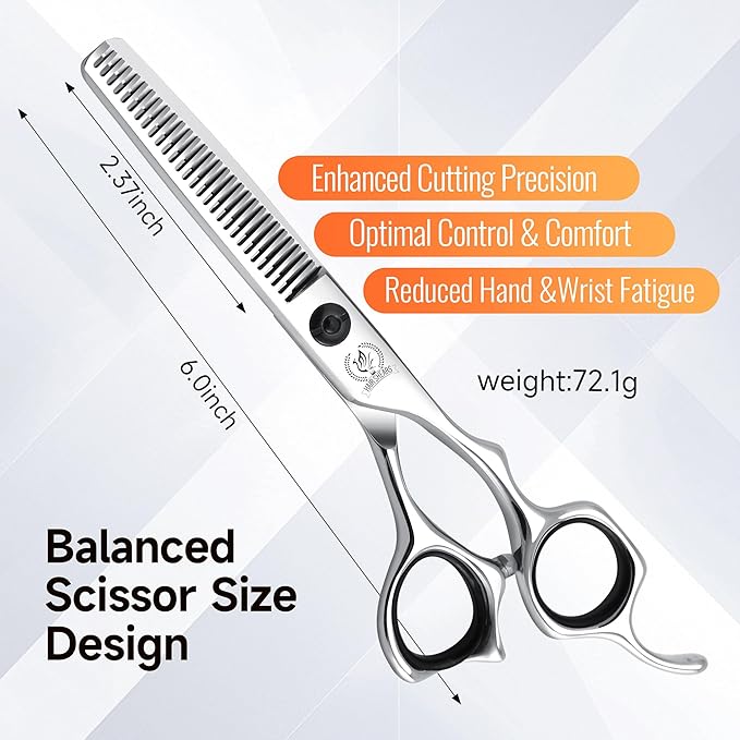 Fenice Peak Professional Straight Hair Cutting Scissors 6'' Barber Haircut Shears with Sharp Razor Edge 440C Hair Scissors with Ergonomic Design for Salon and Home User.