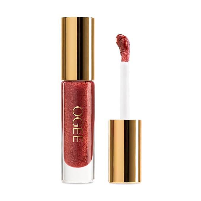 Ogee Beyond Clean Lip Gloss - Certified Organic Lip Gloss for Women - Effortlessly Plump, Hydrate & Add High-Shine Color, Anemone - Rusty Pink Shimmer