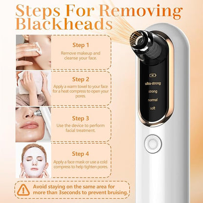 Yccu Blackhead Remover Vacuum Pore Extractor Black Head Remover for Face Blackhead Extractor Pore Vacuum Pimple Extractor Skin Tag Remover Tool Pore Cleaner with USB Charge 4 Modes 5 Suction Heads