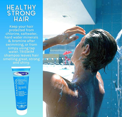 TRISWIM Chlorine Removal Shampoo 8.5oz | Removes Chlorine, Bromine, Hard Water Minerals & Saltwater| Hydrates & Restores Hair | Safe for Color-Treated Hair | Lime + Tropical Mango Scent