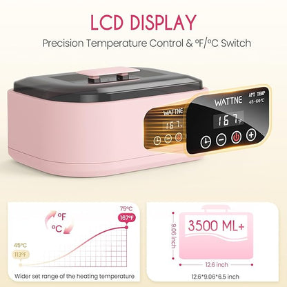 Wattne Paraffin Wax Machine for Hands & Feet – Paraffin Wax Warmer Moisturizing Kit with Auto-Timer & Precision Temperature Control, Paraffin Wax Bath for Arthritis, Dry Skin Care, Home Spa-Pink