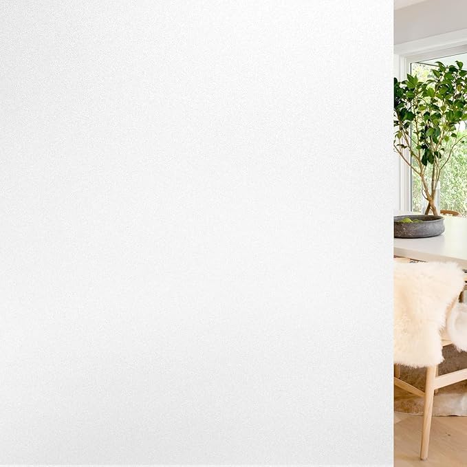 rabbitgoo Window Privacy Film, Non-Adhesive Frosted Glass Window Film for Bathroom, Static Cling Heat Blocking Stickers for Home Indoor Opaque Frosting Coverings House Tint, Matte White 17.5" x 78.7"