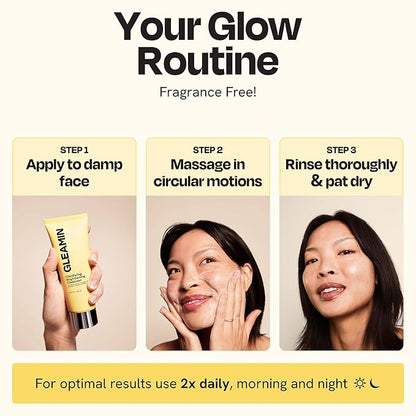 Gleamin Vitamin C Face Wash & Facial Cleanser - Cream to Foam 2% Salicylic Acid Cleanser with Paw Paw & Turmeric - Gentle Exfoliating Facewash for Women & Men, Oily & Combination Skin, 3.4 fl oz