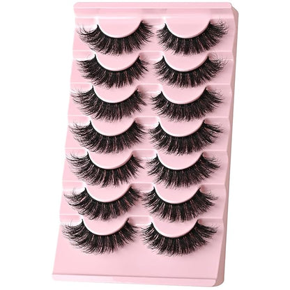 FARRED Lashes Cat Eye False Eyelashes Fluffy Wispy Lash Strips Natural Voume Fake Eyelash Mink Eye Lashes Natural Looking 7 Pairs Full Short Strip Pestañas Set Small Cateye Easy Lashes for Beginners