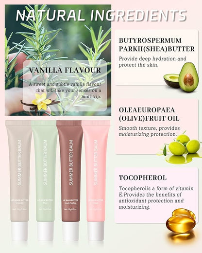 Hydrating Tint Lip Balm Summer Butter Kit, Mint Clear Sheer Beige Brown Pink Sugar Glossy Lip Gloss,Moisturizing Non-Sticky Jelly Lip Moisturizer,Glow Reviver Lip Care Oil,Gift for Women Girl-Set E