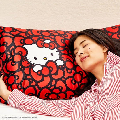 Kitsch x Hello Kitty Sea of Bows - Satin Pillowcase with Zipper for Hair and Skin, Softer Than Silk, Smooth Cooling Pillow Covers, Machine Washable, King Size (19x36)