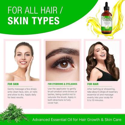 Rosemary Oil for Hair Growth, 4Fl Oz Pure Rosemary Essential Oils Repair Dry Damaged Hair, Nourishing Scalp, for Skin Care and Aromatherapy