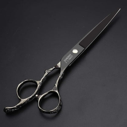 6/7/8-Inch Professional Hair Scissors Haircut Rose Pattern Hair Scissors Styling Tools Japanese Stainless Steel Scissor Set (7-inch cutting scissors-B)