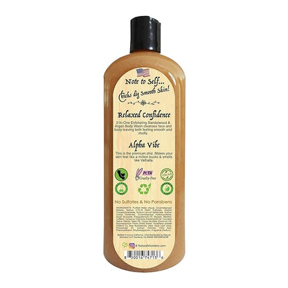 Mens Face and Body Wash with Sandalwood & Argan Oil, 32 Fl Oz Exfoliating Liquid Soap with All Natural Ingredients, Vegan, Sulfate Free, and Cruelty Free Body Scrub