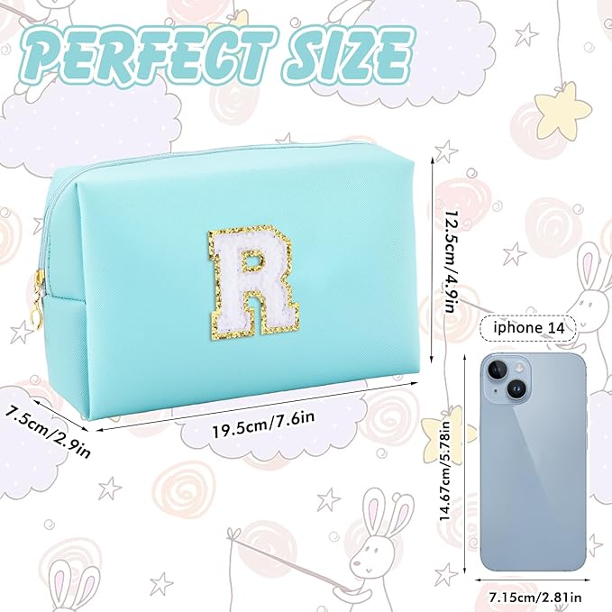 Gifts for Girls Initial Makeup Bag Personalized Cosmetic Bag with Zipper Cute Travel Toiletry Bag Waterproof PU Preppy Makeup Pouch Birthday Gift for Teen Girls Women(Blue R)