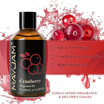 MAYJAM 100ML/3.38FL.OZ Cranberry Fragrance Oils with Glass Dropper, Essential Oils for Diffusers for Home, Long Lasting Scented Oils for Diffusers Soap Candle Making