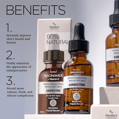 Purifect Niacinamide Serum for Face – Dark Spot Corrector, Tightens Skin & Minimizes Pores – Made in USA – With Vitamin E & Hyaluronate to Hydrate, Smooth Fine Lines & Support Radiant Complexion