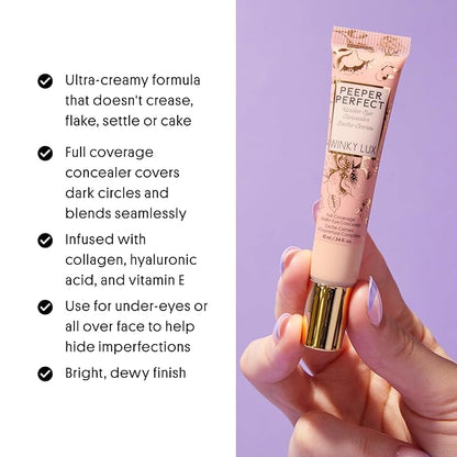 Winky Lux Peeper Perfect Under Eye Concealer, Makeup & Eye Brightener, Full Coverage Concealer for Dark Circles, Color Corrector & Eye Primer, With Collagen, Hyaluronic Acid & Vitamin E (Light Beige)
