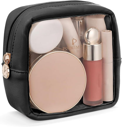 Pomimut Clear Makeup Bag,Mini Makeup Pouch Organizer Fit Carry-on Travel Essentials,TSA Approved Toiletry Bag Clear Cosmetic Bags for Women Men,Black