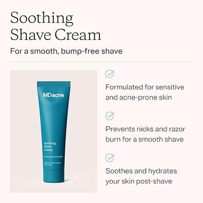 MDacne Shaving Cream for Acne-Prone Skin, 3-Pack, Oil-Free, Eliminates Razor Burn, Cuts & Infections - Reduce Skin Irritation & Prevent Shave Bumps & Nicks - Vegan, Paraben & Cruelty Free