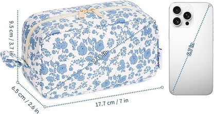 Narwey Small Makeup Bag for Purse Travel Makeup Pouch Mini Cosmetic Bag Zipper Pouch for Women (Little Blue Flower, Small)