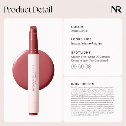 Nature Republic HONEY MELTING LIP (18 ROSE PINK) SOFT LIP STICK, Hydrating Gloss, Moisturizing balms, Sheer tint, Shine & Nude, Glowy Finish, korean make up, Stocking Stuffers