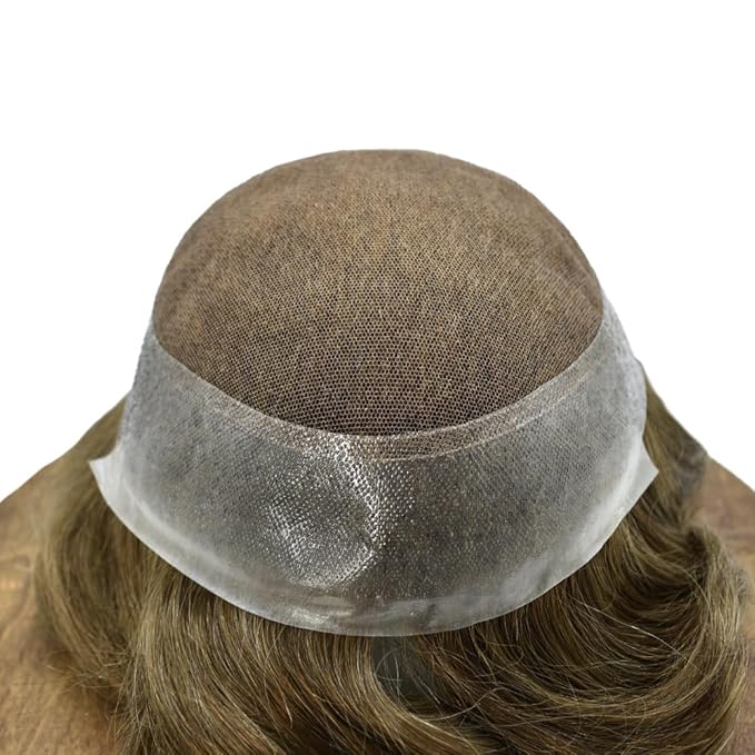 FACE MIRACLE Hair System for Men French Lace Mens Toupee Human Hair Replacement System Lace with PU Toupee for Men Male Hair Piece Wigs 7"X9" 7# VERY LIGHT BROWN