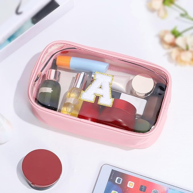 YOOLIFE Travel Clear Makeup Bag Toiletry Bag, Make up Bag Waterproof Toiletry Bags for Women Cosmetic Bag Preppy Stuff Birthday Gifts for Women Personalized Pink Mother Girlfriend Wife Gifts Letter O