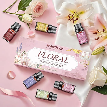 Floral Essential Oils Set - 6 Premium Fragrance Oil for Diffusers, Candle Making, Humidifier - Pink Peony, Wild Rose, Lavender, Sunflower Sandalwood, Bewitched Orchid, White Lily Aromatherapy Oi