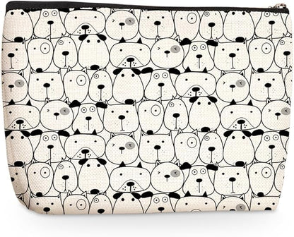 Black White Dog Makeup Bag, Large Capacity Travel Makeup Case Cosmetic Bags for Women, Portable Pouch Purse Travel Essentials Toiletries Accessories, Christmas Birthday Gifts for Women