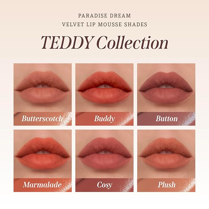 DEARDAHLIA Paradise Dream Velvet Lip Mousse (Seduction) - Vegan Soft-Matte Lip Tint with Lightweight, Buildable, Long-Lasting Color, Whipped Mousse Texture. Cruelty-Free. 0.21 Fl oz