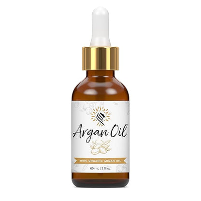 Argan Cosmetics 100% Pure Organic Moroccan Argan Oil for Hair, Skin, Nails, Cuticles, Face & Beards - Cold Pressed, Unscented - Filtered Through Cotton & Charcoal - All Natural Moisturizer - 2 Fl Oz