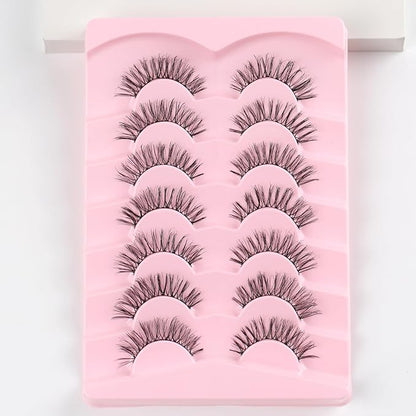 Lashes Cat Eye False Eyelashes Wispy 13MM Natural Lashes with Memory Band C Curl Lash Strips 3D Volume Fake Eyelashes Natural Look Siligli 7 Pairs