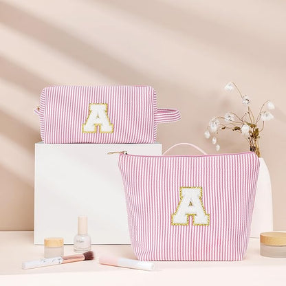 Initial Makeup Bag Set - Cute Pink Stuff for Women, Makeup Pouch Cosmetic Bag, Travel Essentials Toiletry Bag, Birthday Christmas Gifts for Women, Light Pink L