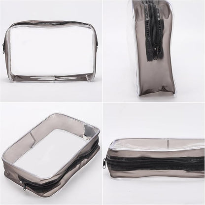 Tbestmax 10 Pcs Clear Cosmetic Bags Makeup Bags Portable Waterproof Travel Toiletry Bags Medium Organizer Matte Black, 7.5"x 4.8"x 2.3"