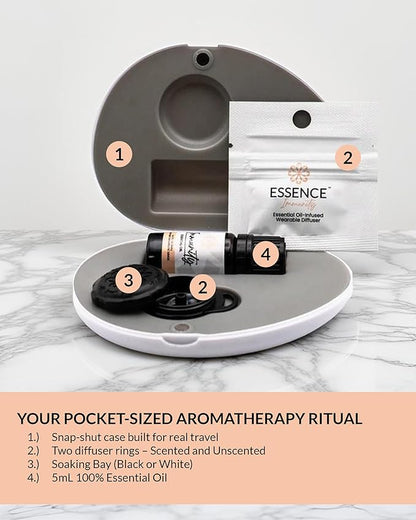 Essence Pearl Travel Case - Wearable Aromatherapy Kit with Nasal Diffuser Rings, Soaking Bay, and 5mL Essential Oil – Portable Wellness Gift Set for On?The?Go Self Care