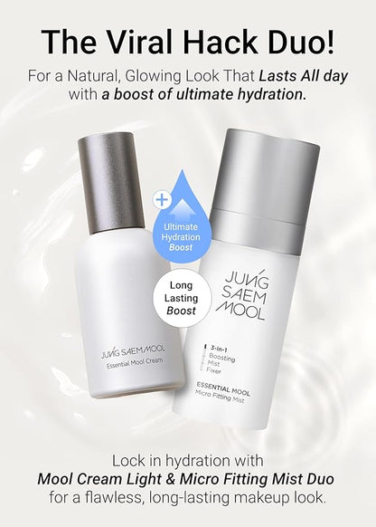 JUNG SAEM MOOL Essential Mool Cream Light 1 Fl Oz, Hydrating Water Cream with Ceramide and Centella, Perfect Prep Step Before Cushion Foundation for Smooth, Radiant Finish, Korean Skincare