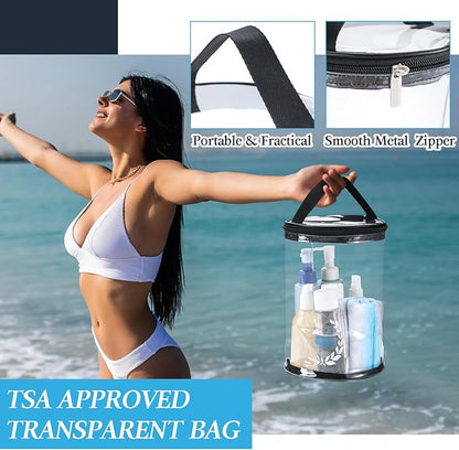 Sanwuta Clear Lotion Bag for Toiletry Cylinder Makeup Bag Heavy Duty Sunscreen Travel Organizer Pouch Waterproof Cosmetic Bag with Handle Zipper Gift for Christmas Beach Pool Airport Women(Black)