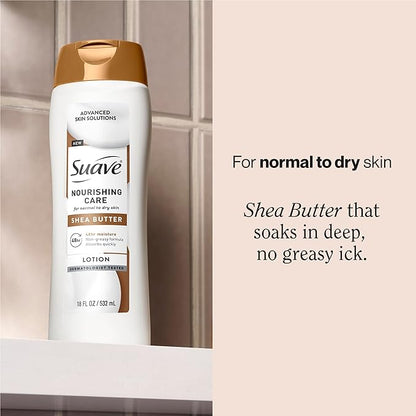 Suave Nourishing Care Hand & Body Lotion with Shea Butter for Women, Deep Moisture for Dry Skin, Fast Absorbing, Allergen Free Moisturizing Cream, 18FL OZ, 6 Pack