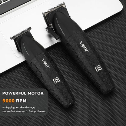 VGR 640 Professional Hair Clippers for Men, 9000RPM Cordless Barber Clippers and Trimmers Set, Zero Gap T-Blade Hair Cutting Kit, DLC Coated Ceramic Blade Barber Kit with LED Display(Black)