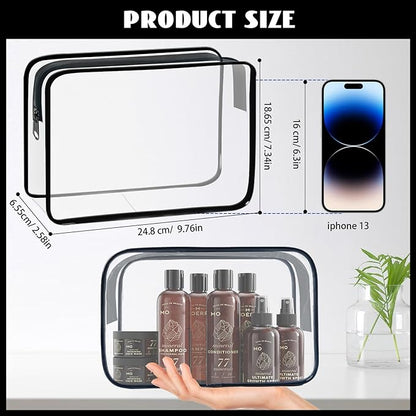 16 Pack Waterproof Cosmetic Bag TSA Approved Toiletry Bag, Portable Travel Pouch with Zipper, Vinyl Plastic Organizer Storage for Men and Women (Black-L)