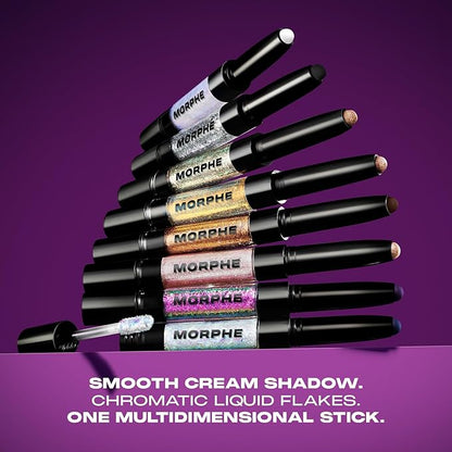 Morphe Mixed Signals Dual-Ended Eyeshadow Stick - Cream Eyeshadow Pigment & Chrome Liquid Flakes for Bold, Layered Eye Makeup Looks - Into It/Over It (0.96 oz)