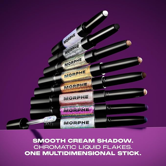 Morphe Mixed Signals Dual-Ended Eyeshadow Stick - Cream Eyeshadow Pigment & Chrome Liquid Flakes for Bold, Layered Eye Makeup Looks - Self Ware/Don't Care (0.96 oz)