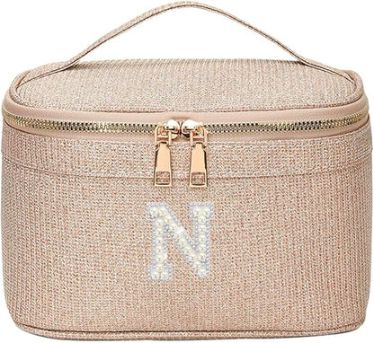 EURYNOME Makeup Bag with Custom Letter N, Water-Resistant Travel Organizer Pouch, (8.3x5.1x5.1 Inch) Cosmetic Case for Women