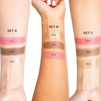 3Pcs Cream Contour Sticks, Shades with Highlighter & Bronzer & Blush, Makeup Kit for Sculpt the Cheeks Long Lasting Dewy & Matte Finish Lightweight Face Contouring Pen LIGHT MEDIUM (SET-A)