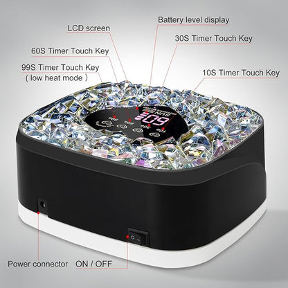 LIMEGIRL UV LED Nail Lamp Kit for Gel Polish Professional Fast Black Diamond Design Curing Dryer Light Set with 4 Timers and Gloves Cordless Rechargeable Nail Art Cure Machine at Home and Salon