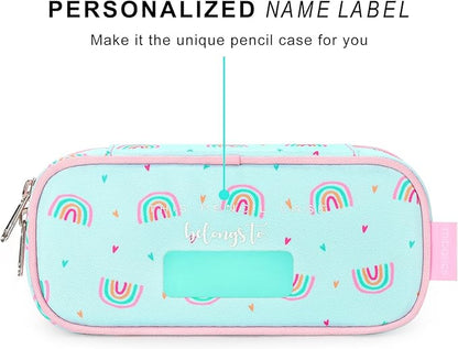 mibasies Girls Pencil Case for Kids, Multi-Slot Pencil Pouch, Rainbow Mint Green