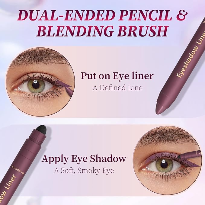 Shadow Liner 2 in 1 Eyeliner Eyeshadow, 2-in-1 Eyeliner & Shadow, shadow Liner Duo Plum, Waterproof Eye Shadow Crayon, Smooth, Easy to Color (Purple + champagne gold
