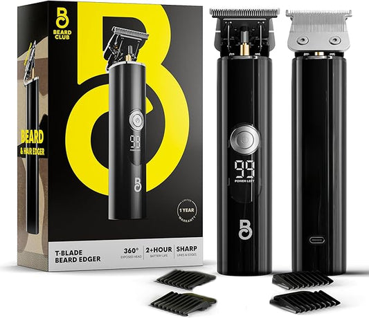 The Beard Club Professional T-Blade Beard Trimmer for Men LT - Barber Electric Shaver, Mustache & Hair Clippers for Men Zero Gapped Cordless Buzzer Hair Trimmer & T Liner - Edger Line Up Grooming Kit