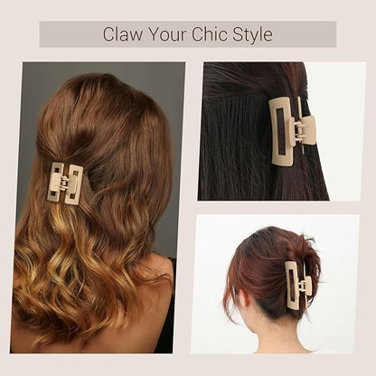Shinowa Hair Claw Clips, 3 Pieces Leopard Print Claw Clip, Strong Hold Hair Jaw Clips for Thick Hair, Hair Accessories for Women Girls, Beige
