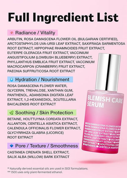 ISOI Blemish Care Up Serum for Face, Vegan Hydrating Serum for Smooth & Glass Skin Effect, Skin Barrier & Moisture Balance for Women, Arbutin, Korean Skin Care (2.36 fl. oz, 70ml)