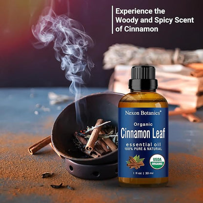 Organic Cinnamon Essential Oil 30 ml - Pure, Natural Oils for Aromatherapy, Diffusers, DIY, Candle and Soap Making Scent - Nexon Botanics