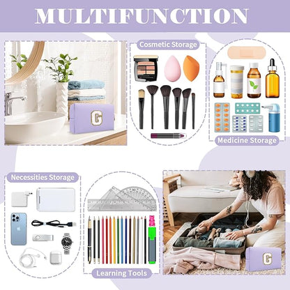 Personalized Makeup Bag Initial A-Z Preppy Patch Bag,Small PU Leather Travel Cosmetic Bag Pouch with Zipper,Purple Cute Toiletry Bag,Gift Ideal for Teen Girls Women Birthday Friend Mom,Latter G