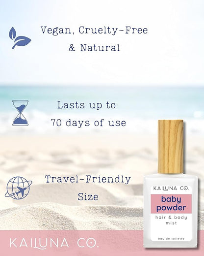 Baby Powder Natural Hair & Body Mist Spray, Pure Essential and Fragrance Oils, Alcohol-Free, Handmade in California, 0.5Fl Oz